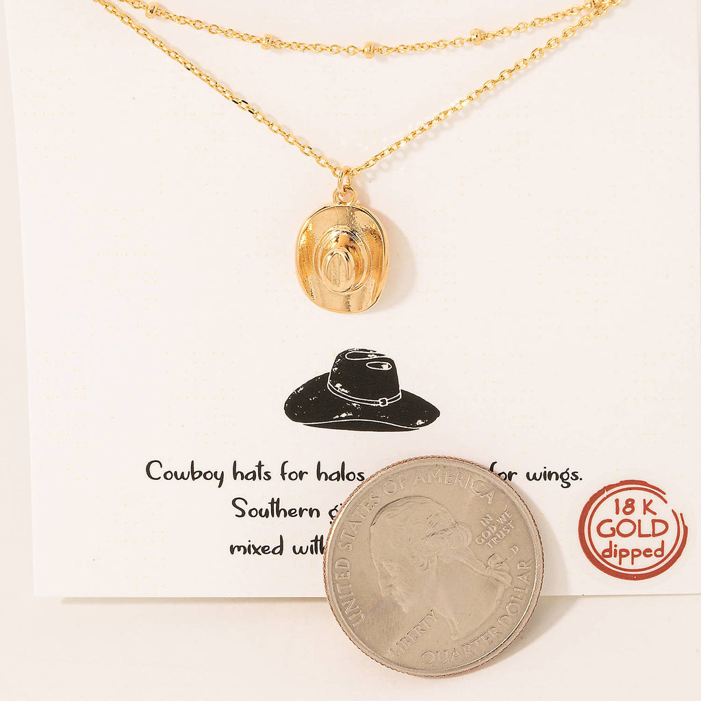 Gold Dipped Cowboy Hat Pendant Layered Necklace: G