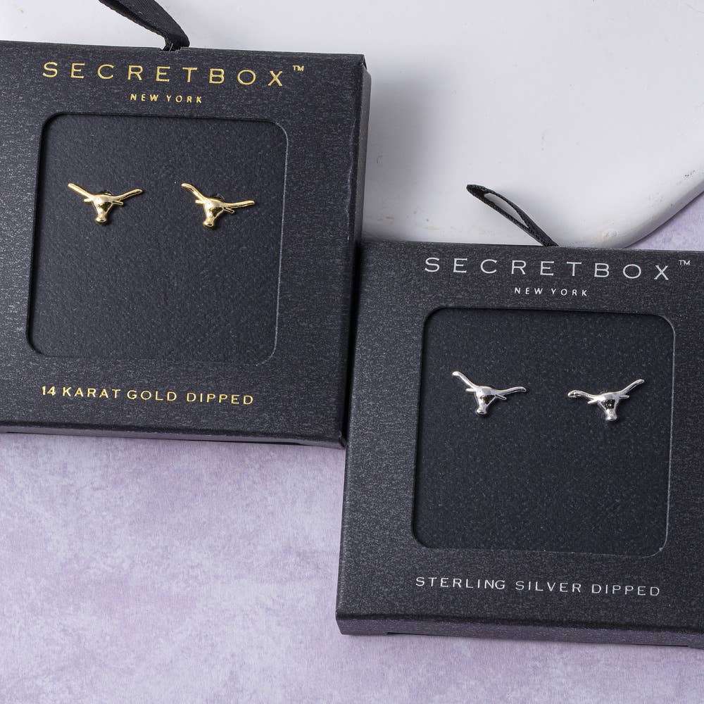 Sterling Silver Dipped Longhorn Stud Earrings: GD