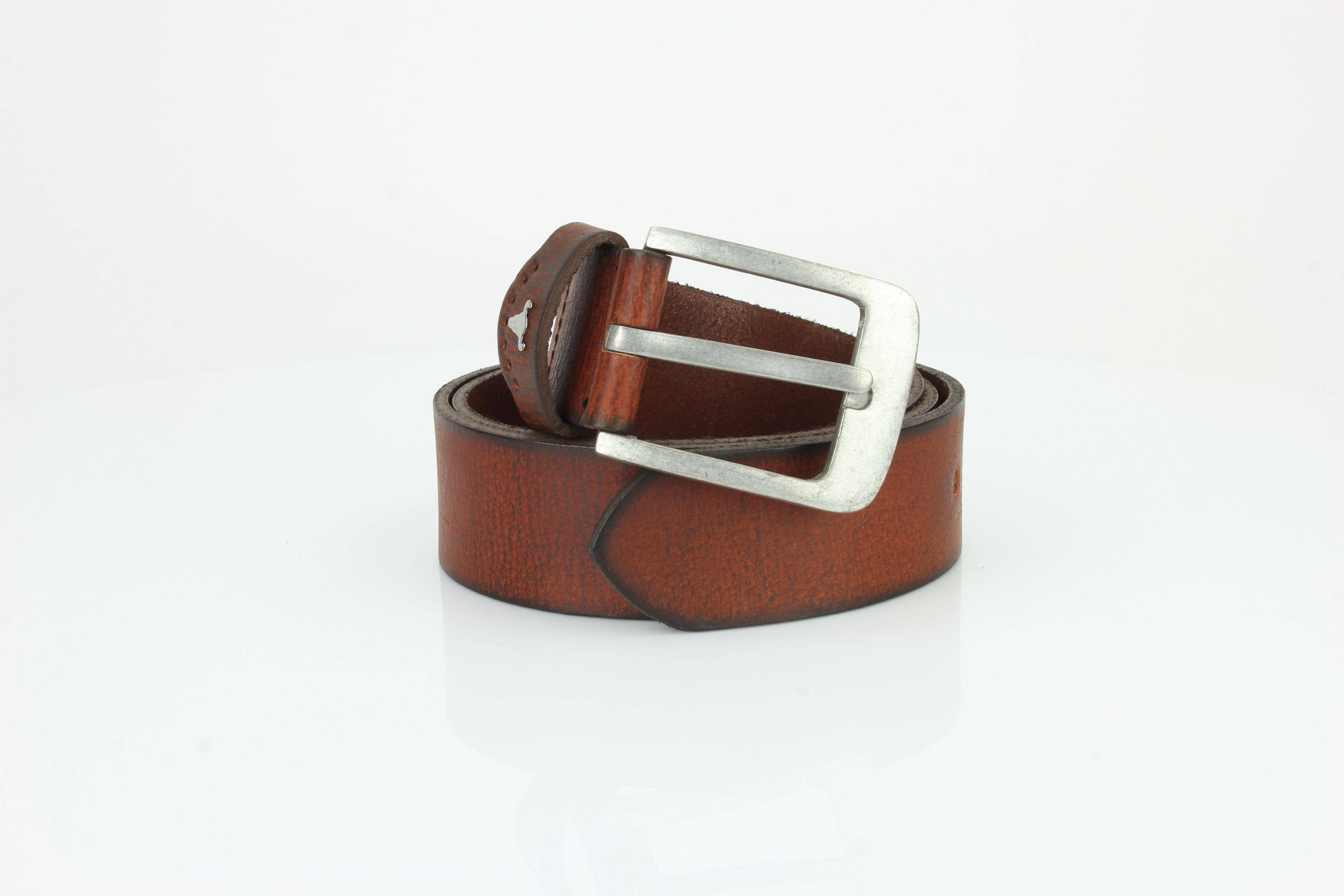 Grain Leather Belt w/ Western Loop & Metal Logo ABB 015: Black