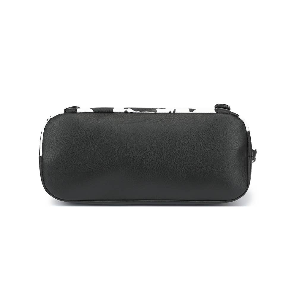 COW HANDBAG TOTE BAG CROSS BAG CLUTCH PURSE SET : Black
