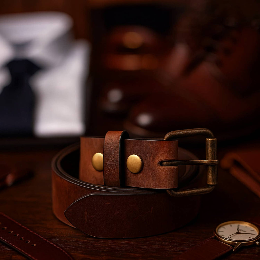 Distressed Leather Belt with Removable Buckle - 1.5in