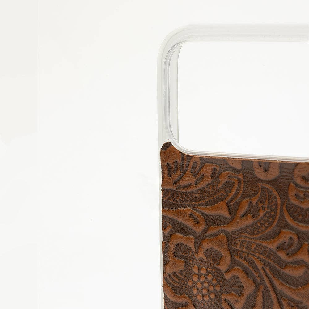 Timber Cut Embossed Leather iPhone 17 Pro Mobile Case: Brown