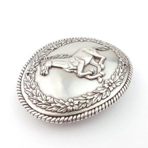 Buckle: Western Oval Belt Buckle with Galloping Horse Design