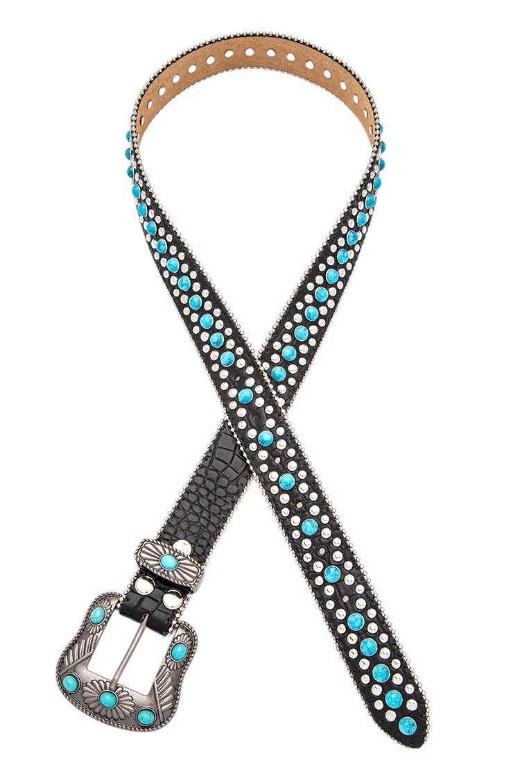 Turquoise Pave Western Belt: Black