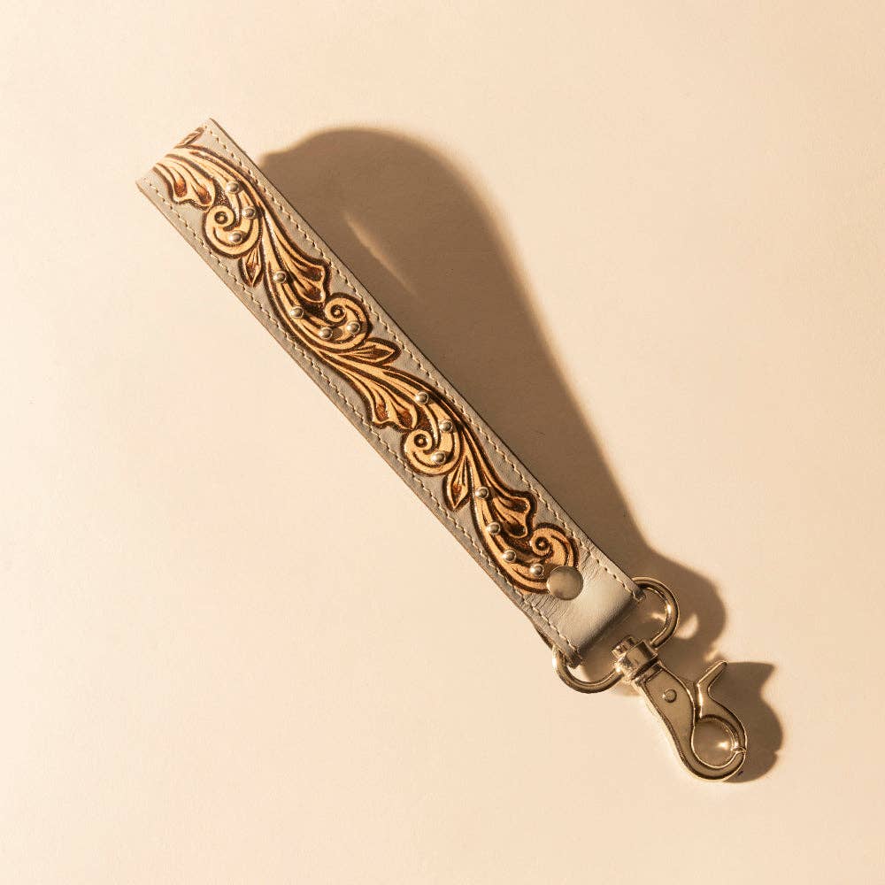 Wildhue Western Key Fob in grey with handtooled detail: Grey