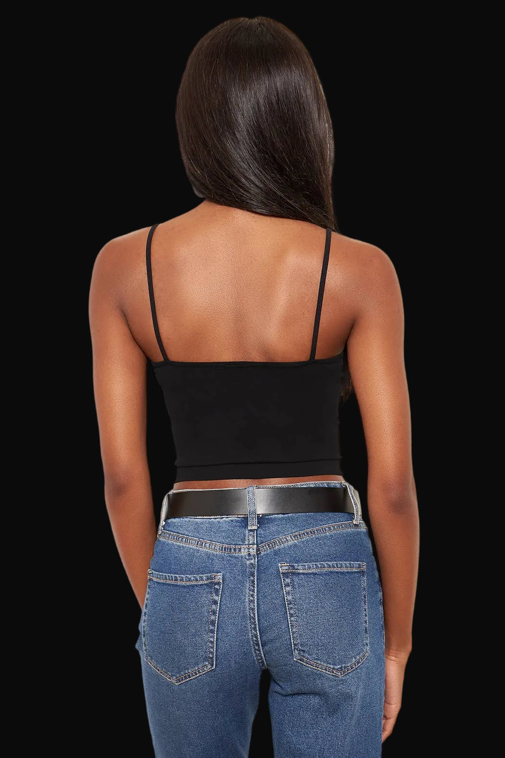 Seamless Cami Crop Top: Black / ONE