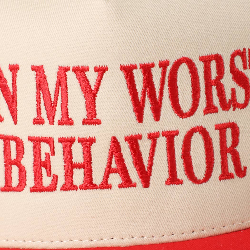 ON MY WORST BEHAVIOR Embroidered Trucker Hat: BROWN / One Size