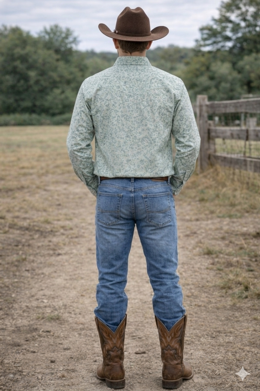 Men's Premium Cotton Western Snaps Long Sleeves Shirts with Stretch.