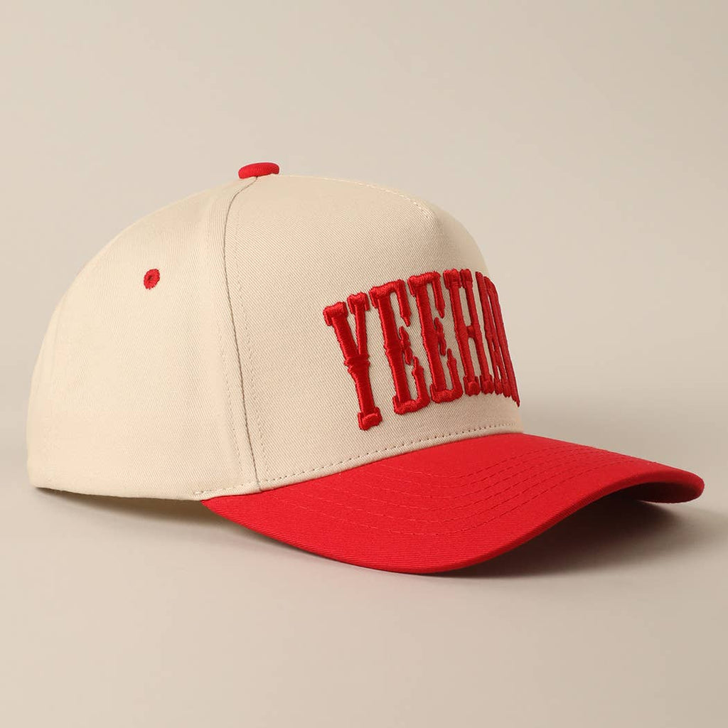 YEEHAW Two-Tone Embroidered Trucker Hat: RED / ONE SIZE
