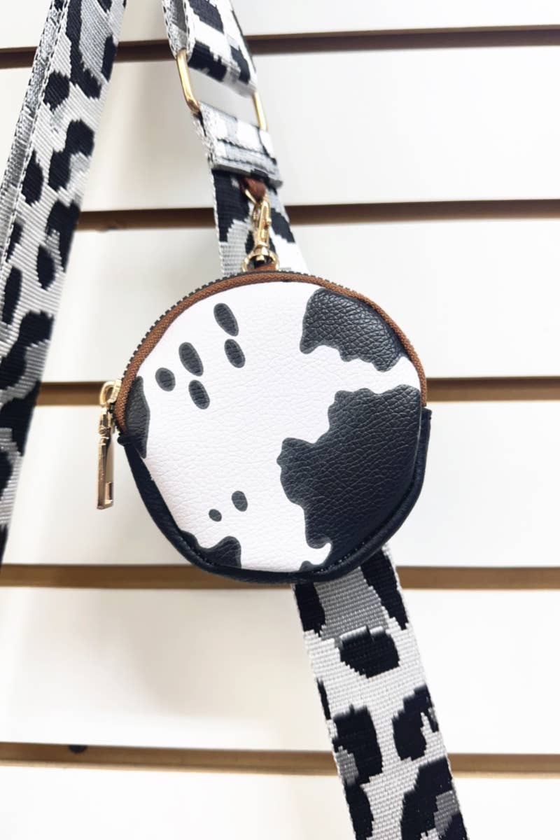 COW PRINT HANDBAG WITH COIN PURSE : White