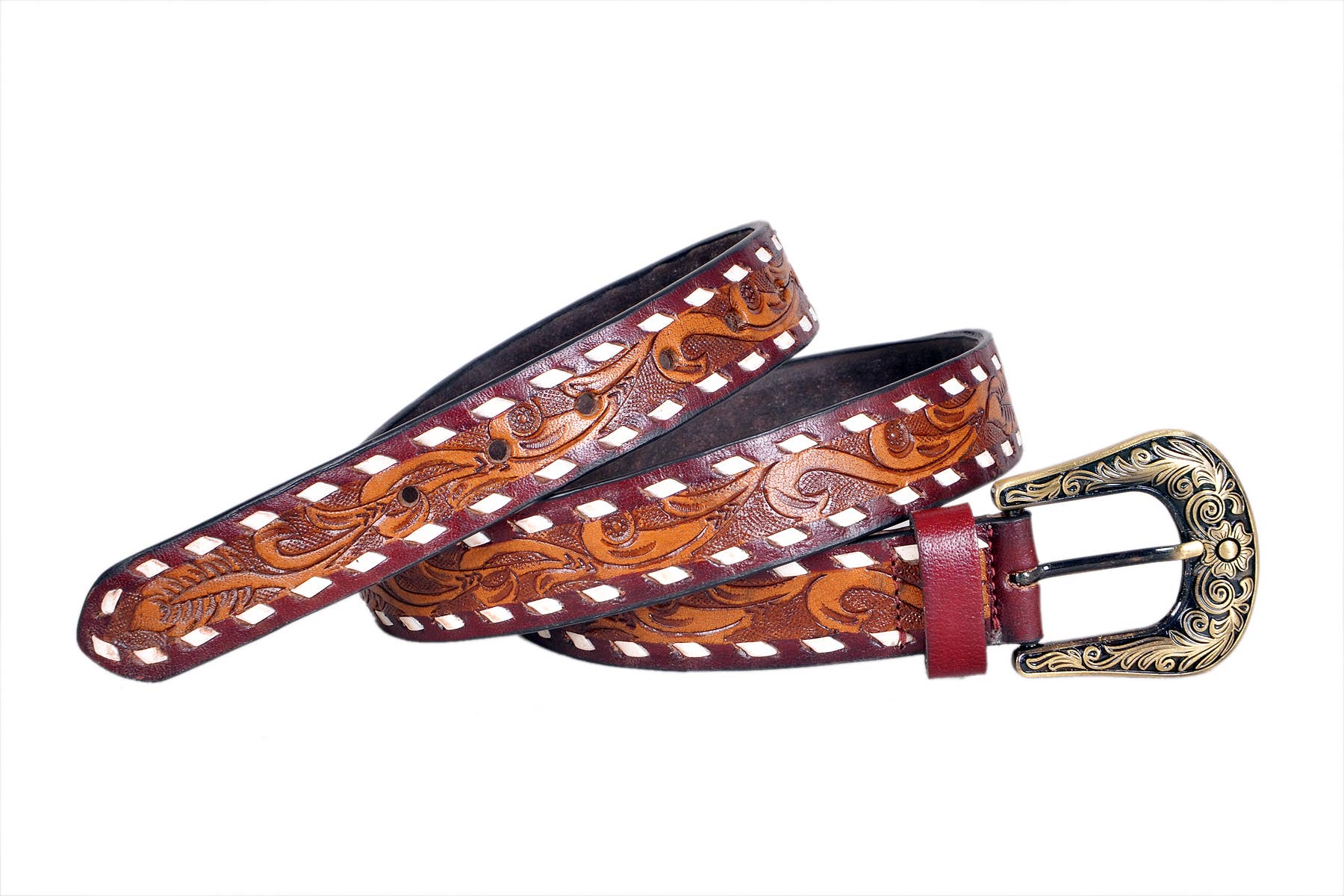 Tri Color Tooled Leather Belt 7Pc Prepack RMB 17