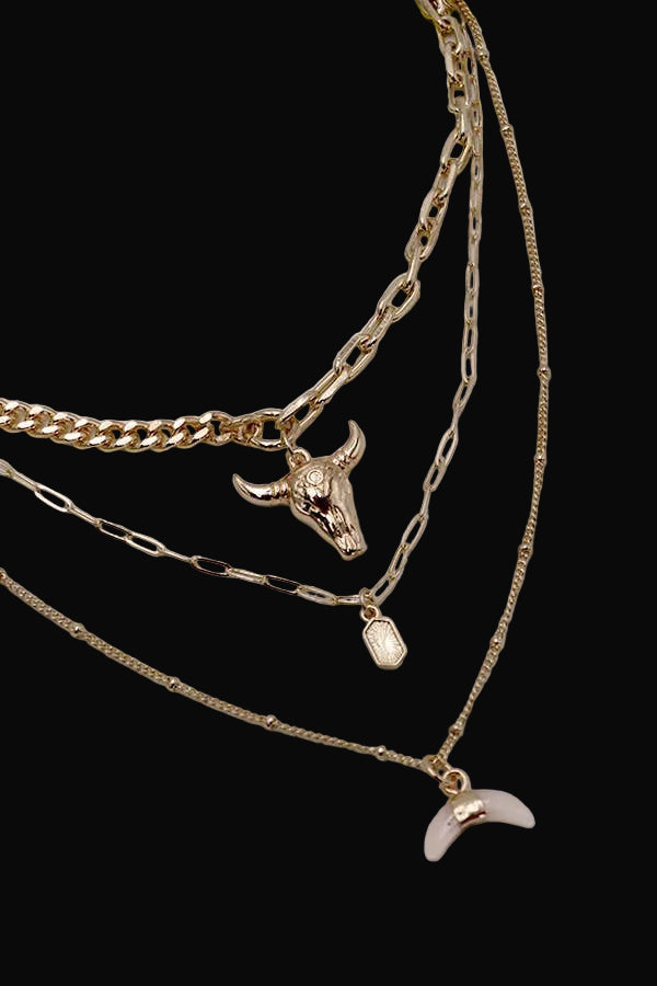 Bull Horn Multi Layer Necklace: Gold