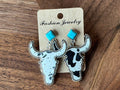 Turquoise Longhorn Cowhide Dangle Earrings
