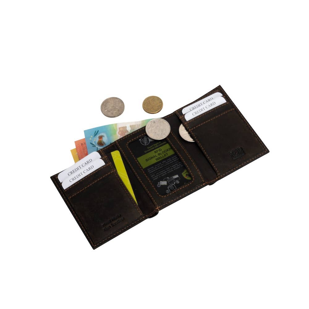 Men’s Tri-Fold RFID Leather Wallet Wellington: Sandal