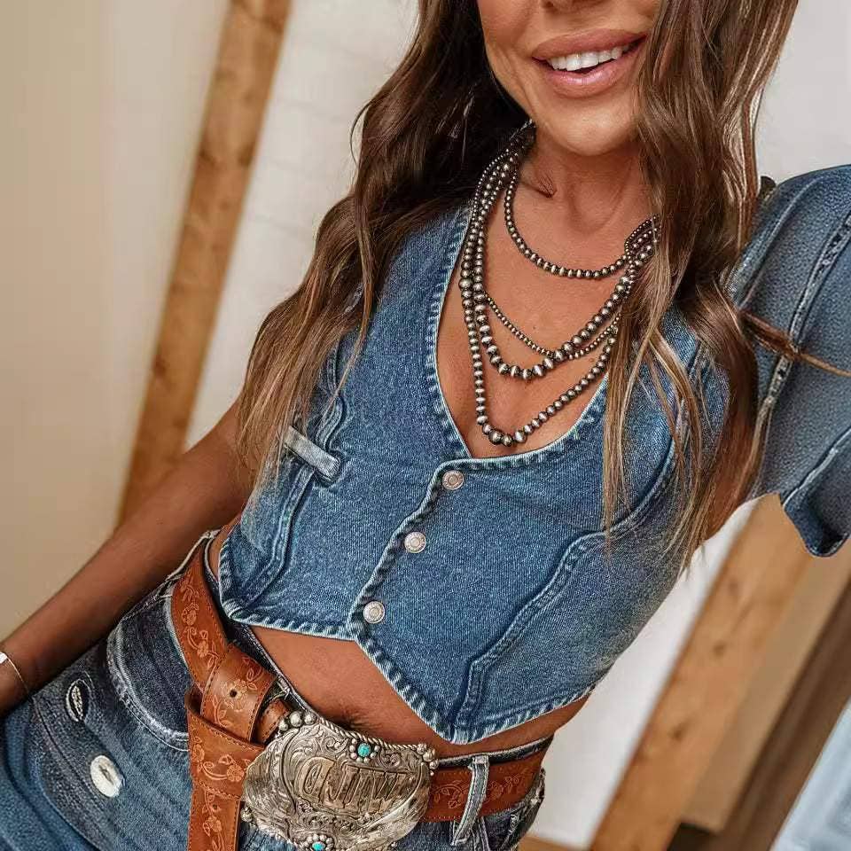 Denim Vest: DARK BLUE
