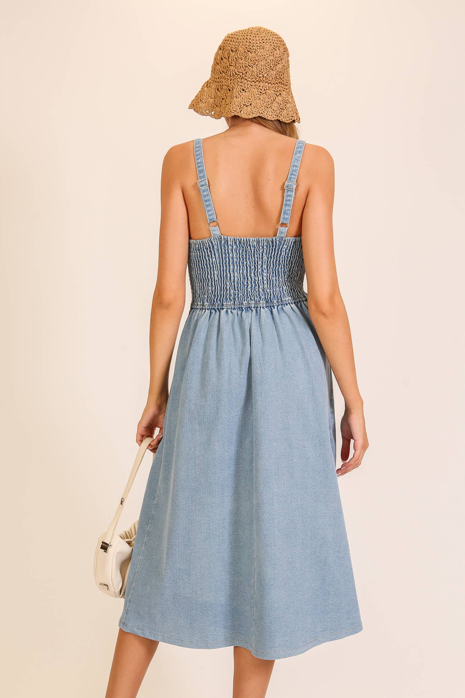 Stretch Denim Sweetheart Midi Dress: Denim