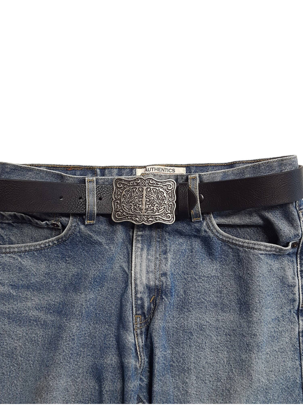 Buckle: Rectangular Floral-Etched Belt Buckle