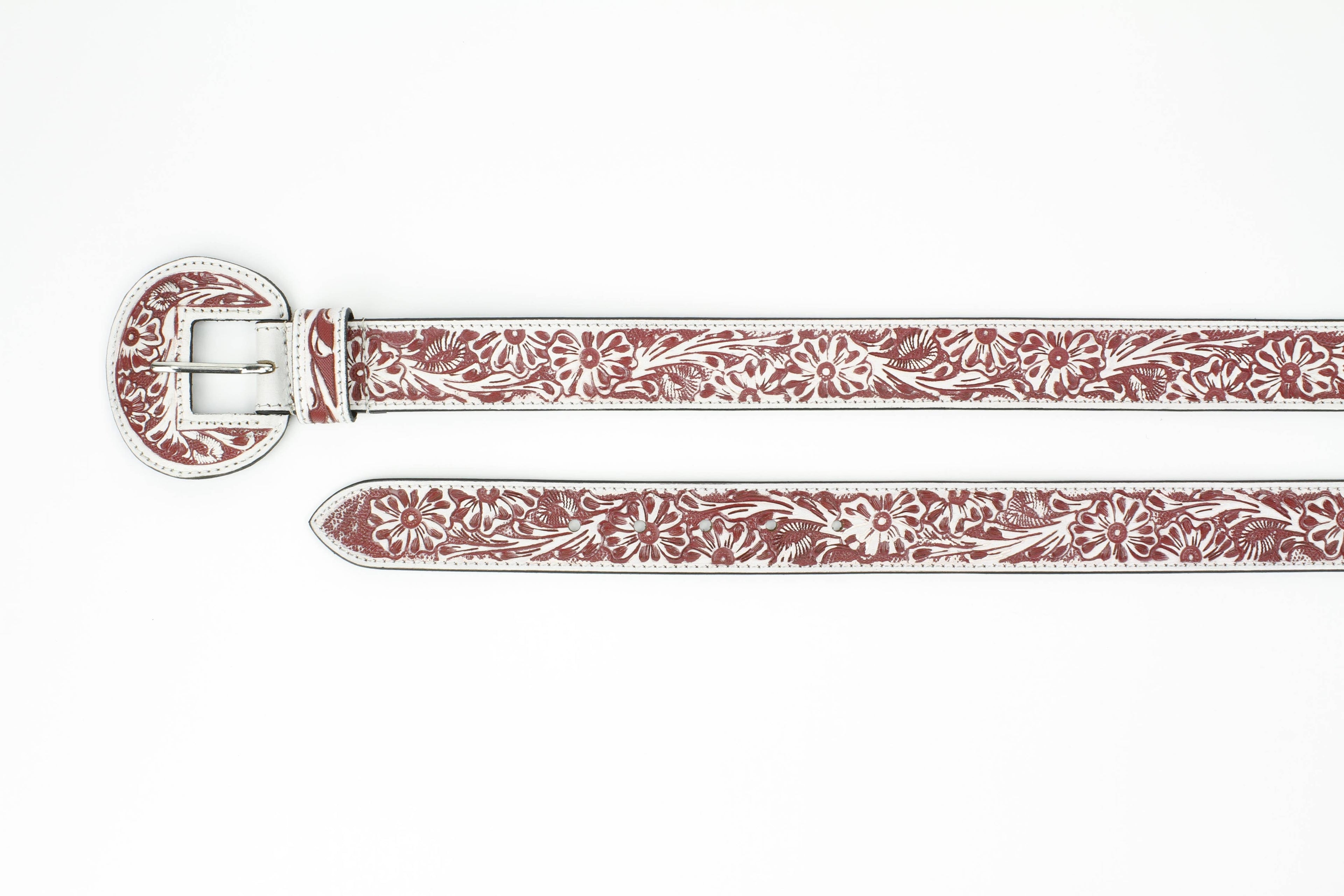 Tooled Floral Leather Belt with Covered Buckle ABB 38 1001