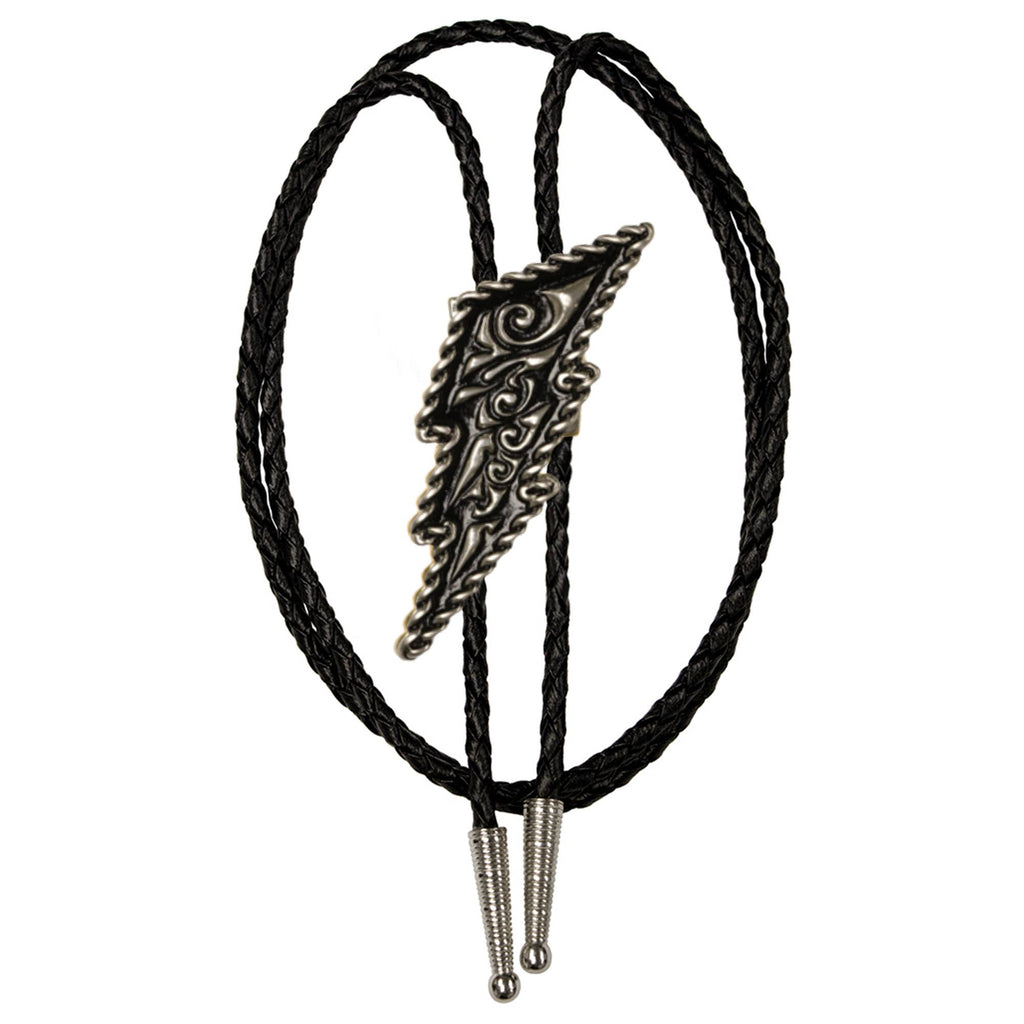 Lightning Bolt Nickel & Black Bolo Tie