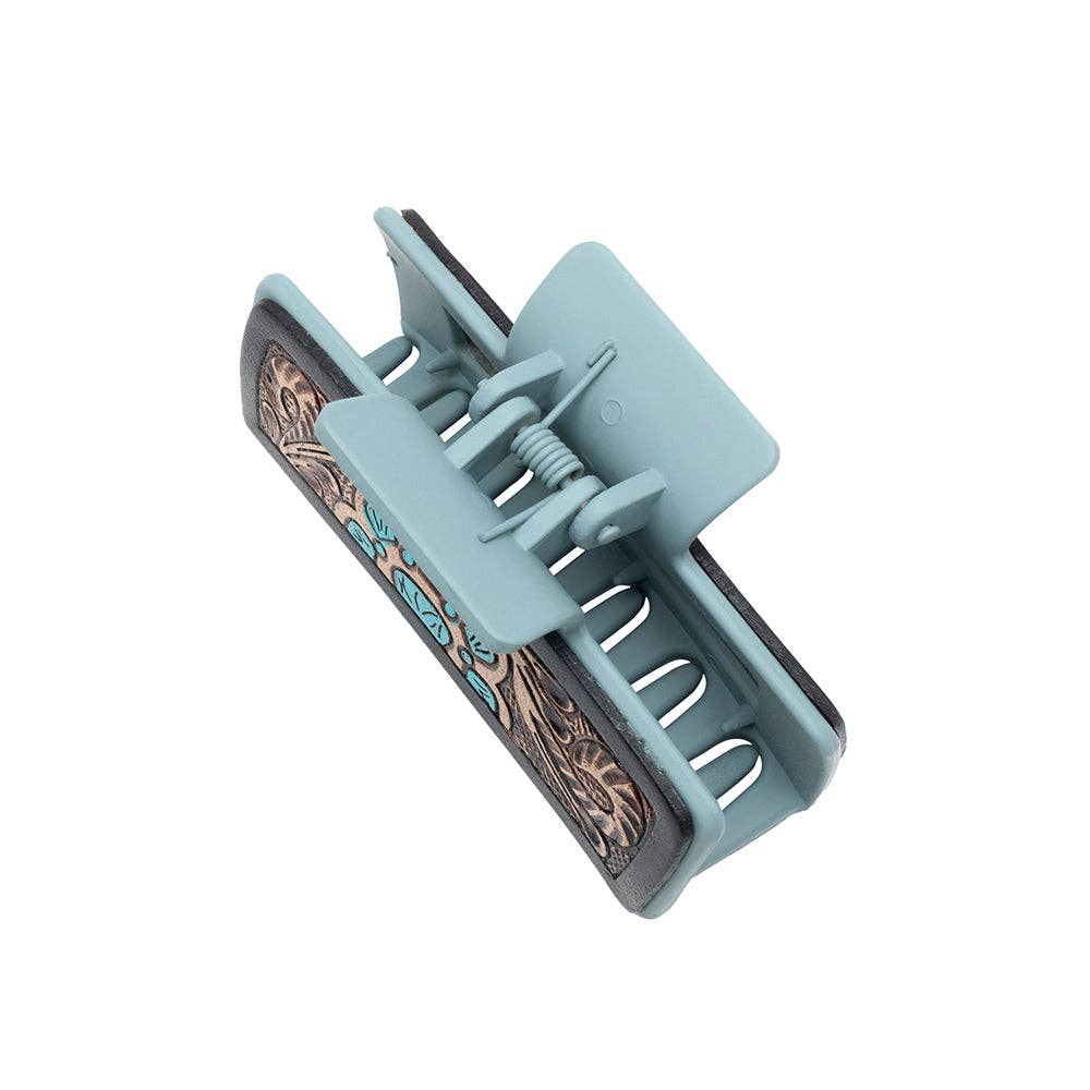 Cactus Bloom Ridge Hair Comb Clip: Hand-Tooled
