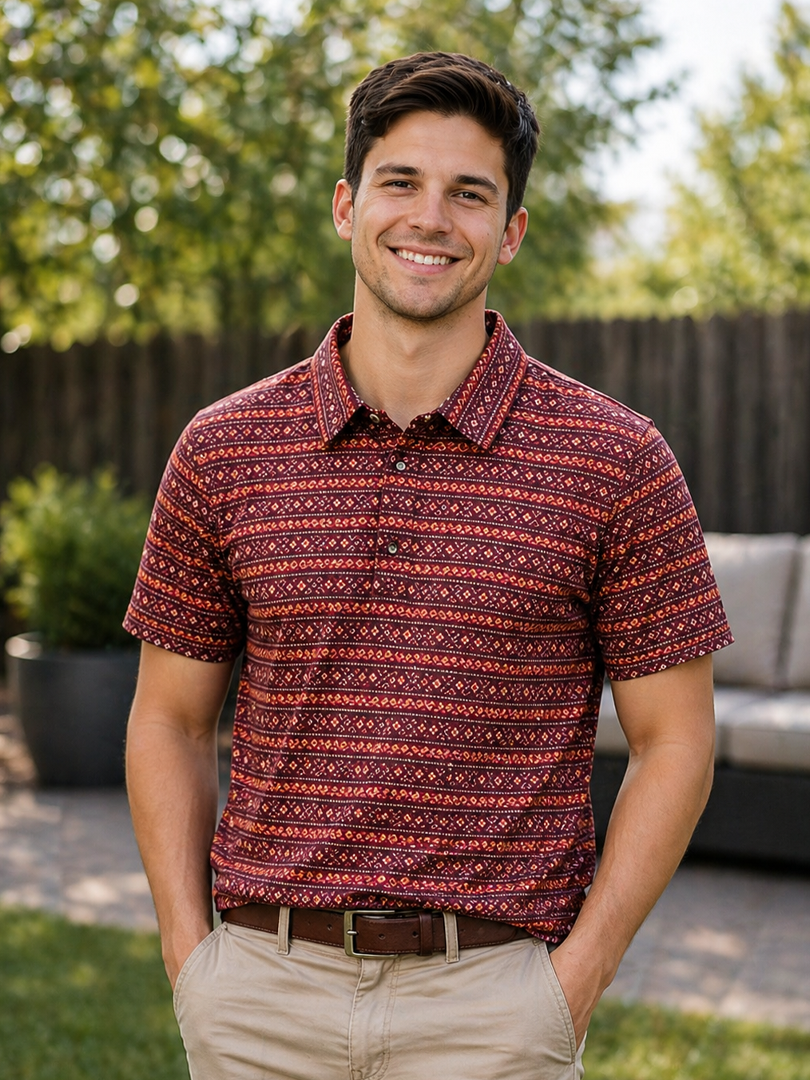 Men's Western Knit Polo with Snaps: MULTPRNT