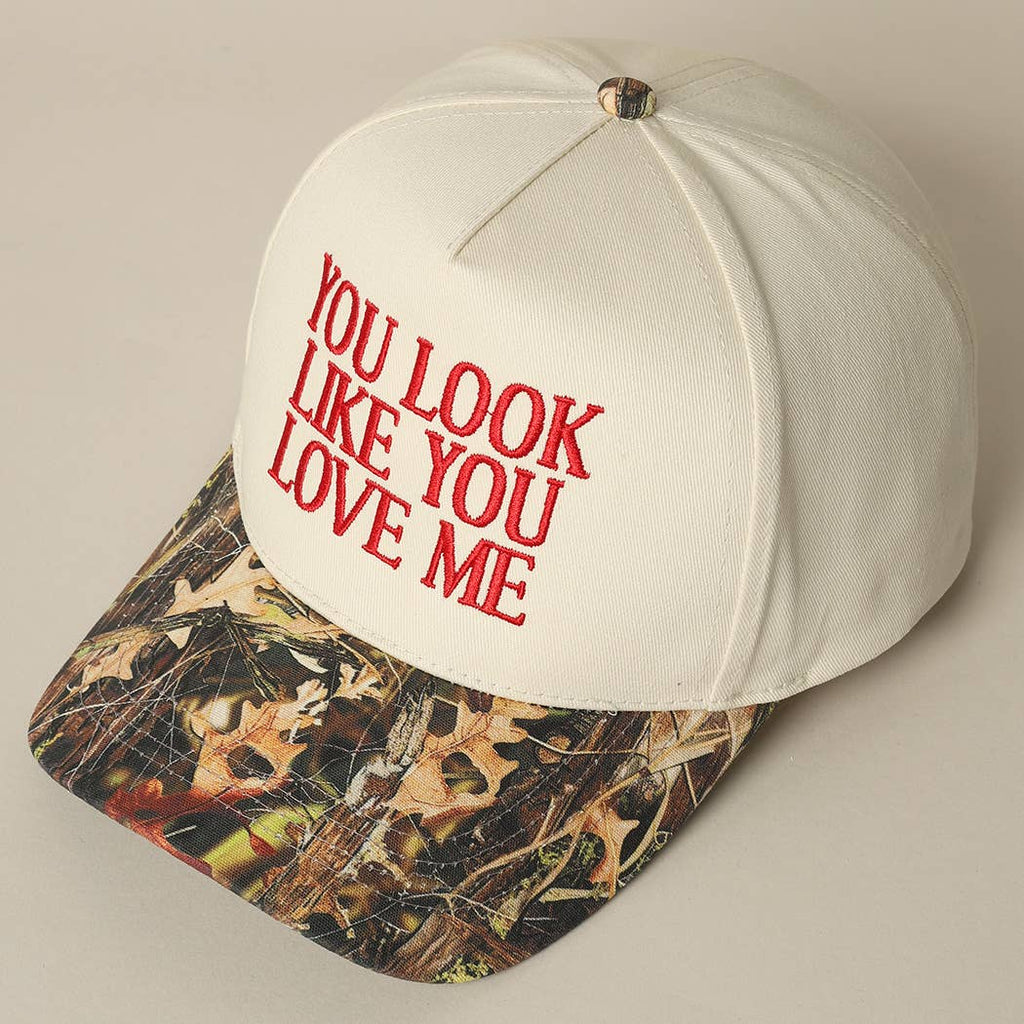 You Look Like You Love Me Embroidery Camo Trucker: CAMO-BLACK / ONE SIZE