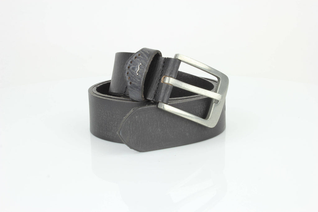 Grain Leather Belt w/ Western Loop & Metal Logo ABB 015: Black