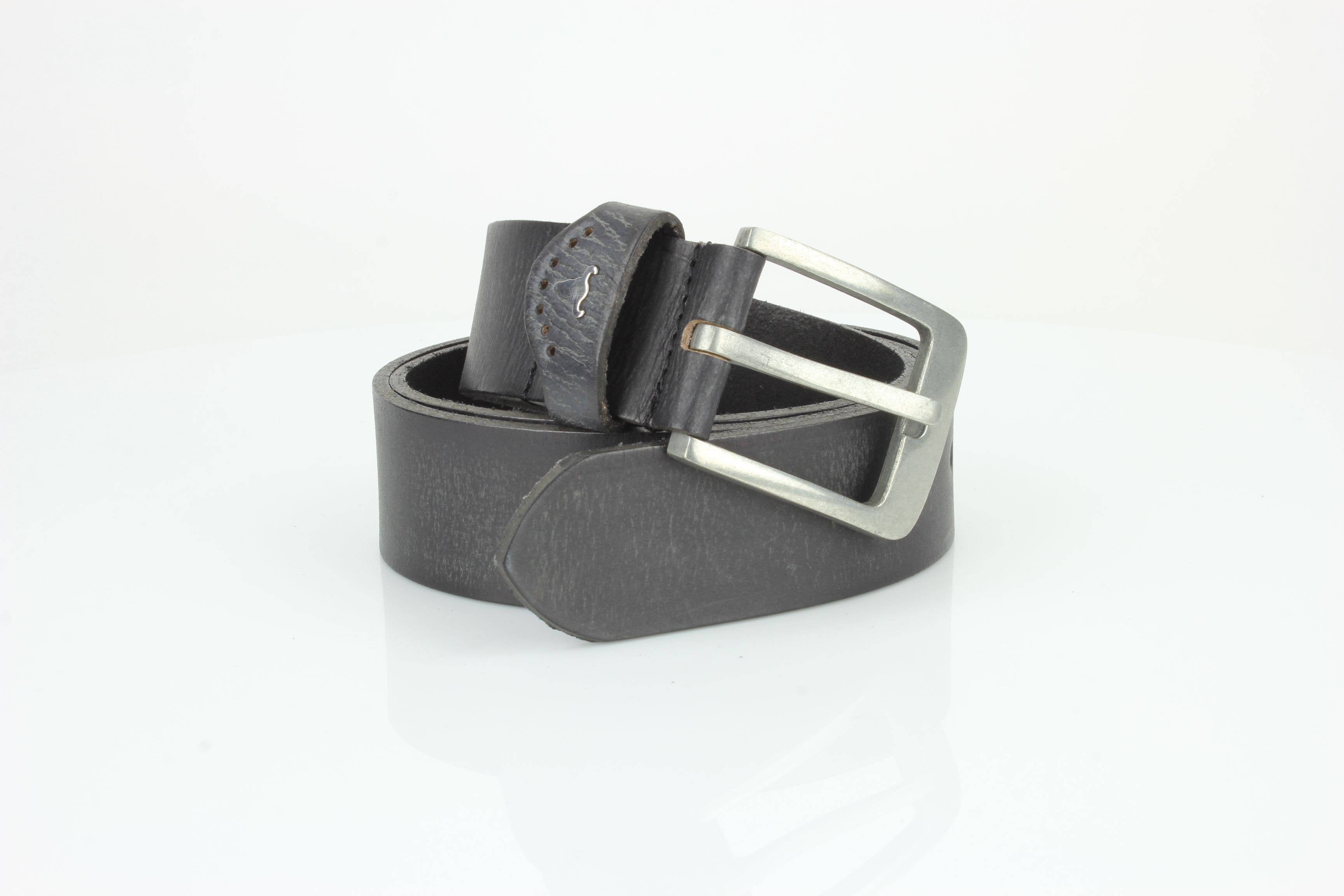 Grain Leather Belt w/ Western Loop & Metal Logo ABB 015: Black