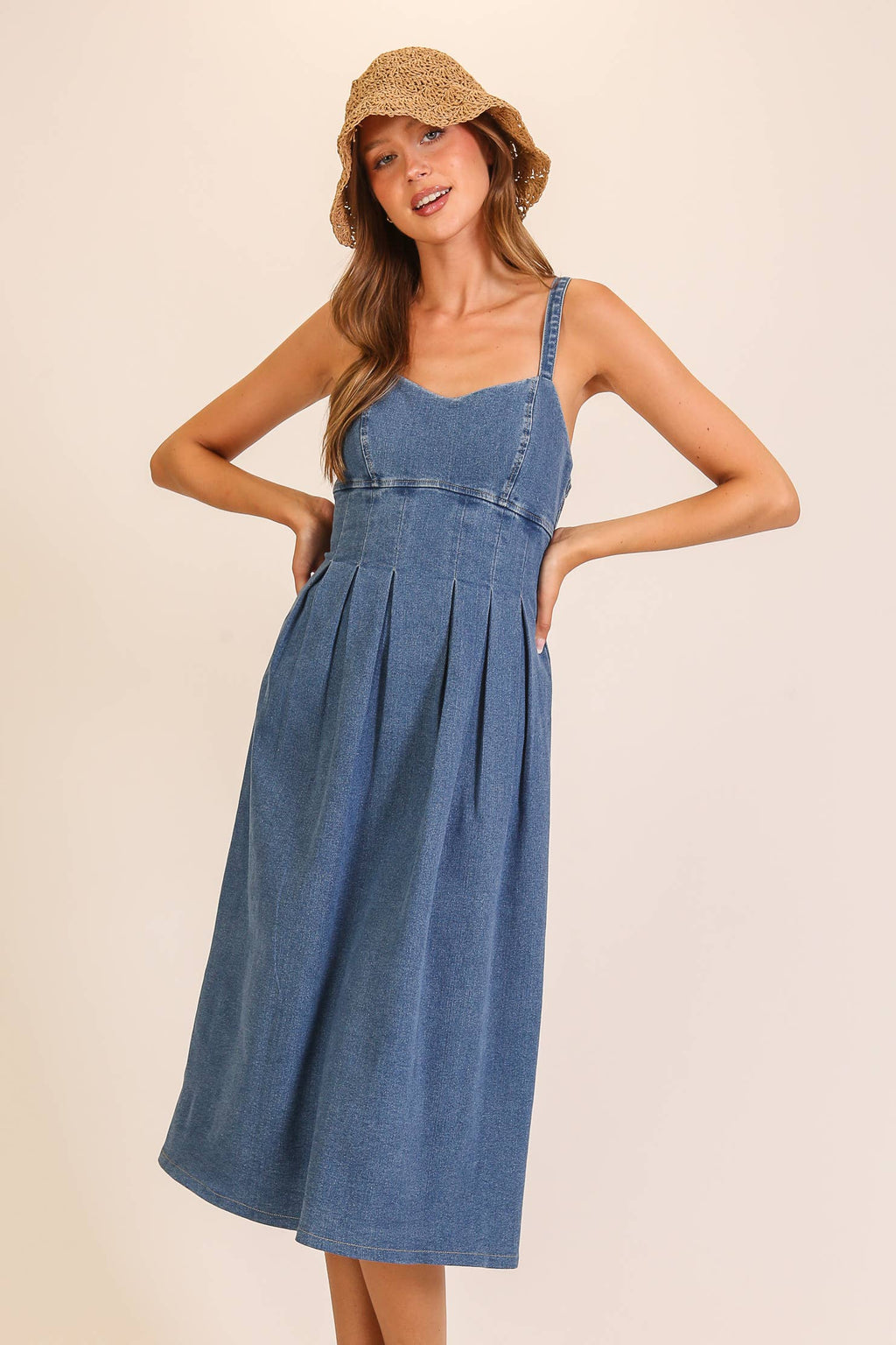 Stretch Denim Sweetheart Midi Dress: Denim