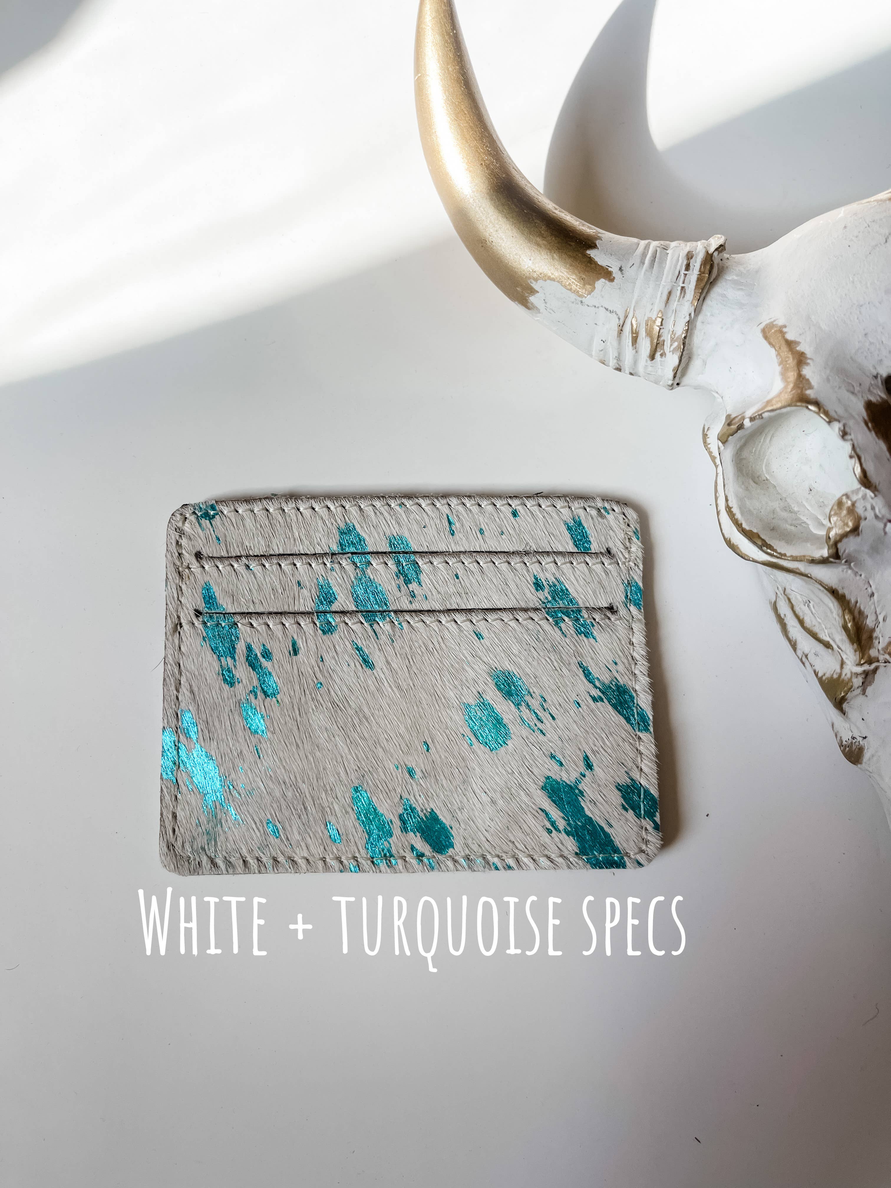 Western Cowhide Credit Card Holder - Money holder: BLACK + WHITE COWHIDE