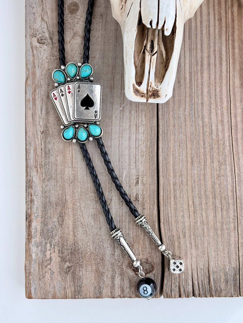 Western Style Bolo Tie Pendant w/ Leather Cord Necklace: Steerhead