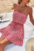Dress Buttons Wrap Chest Bohemian Mini Dress: RED