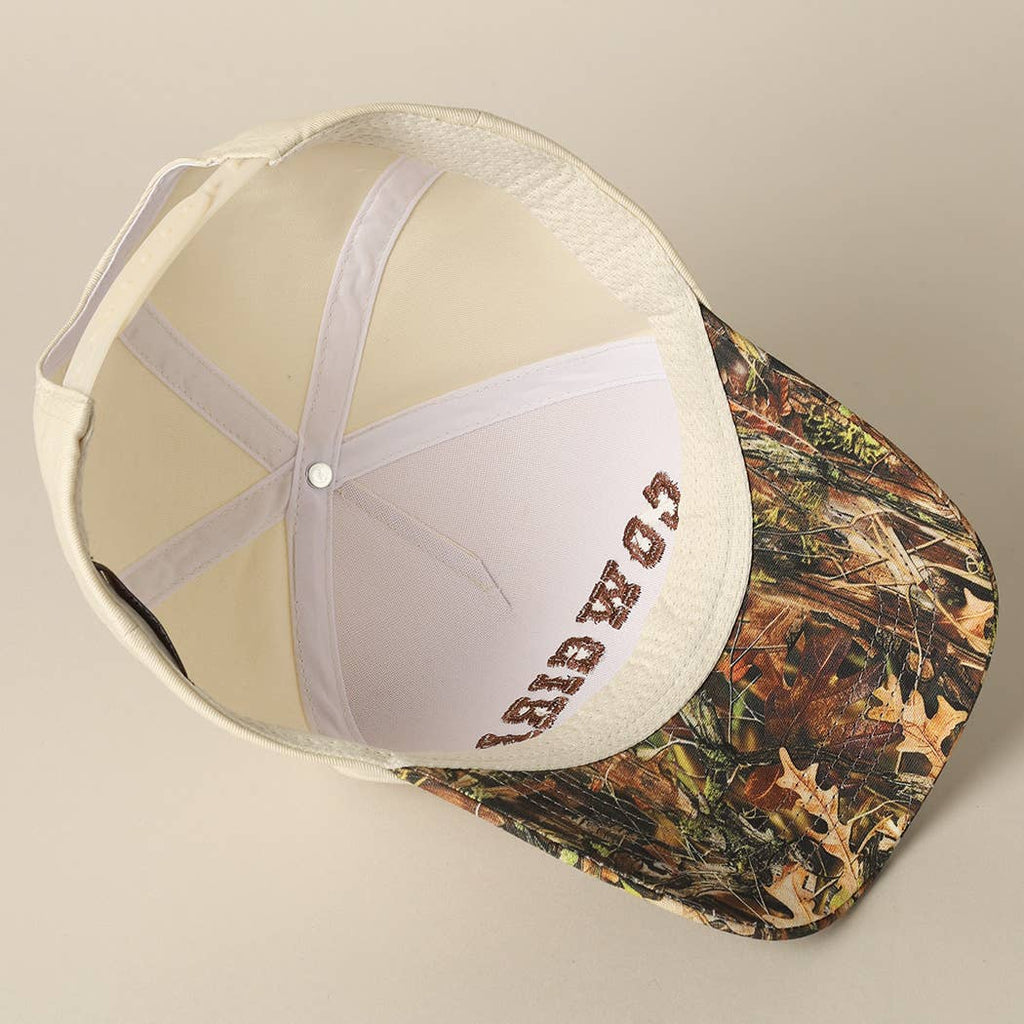 COWGIRL Lettering Embroidery Camo Two-Tone Cap: CAMO-BROWN / ONE SIZE