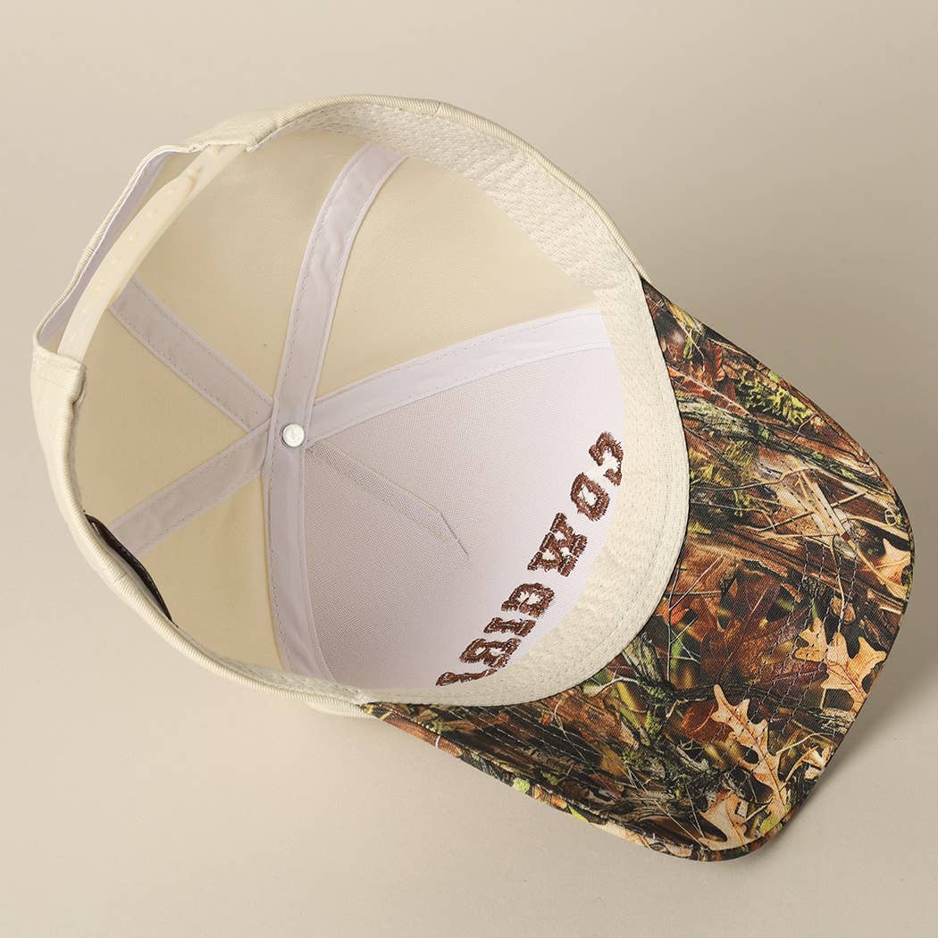 COWGIRL Lettering Embroidery Camo Two-Tone Cap: CAMO-BROWN / ONE SIZE