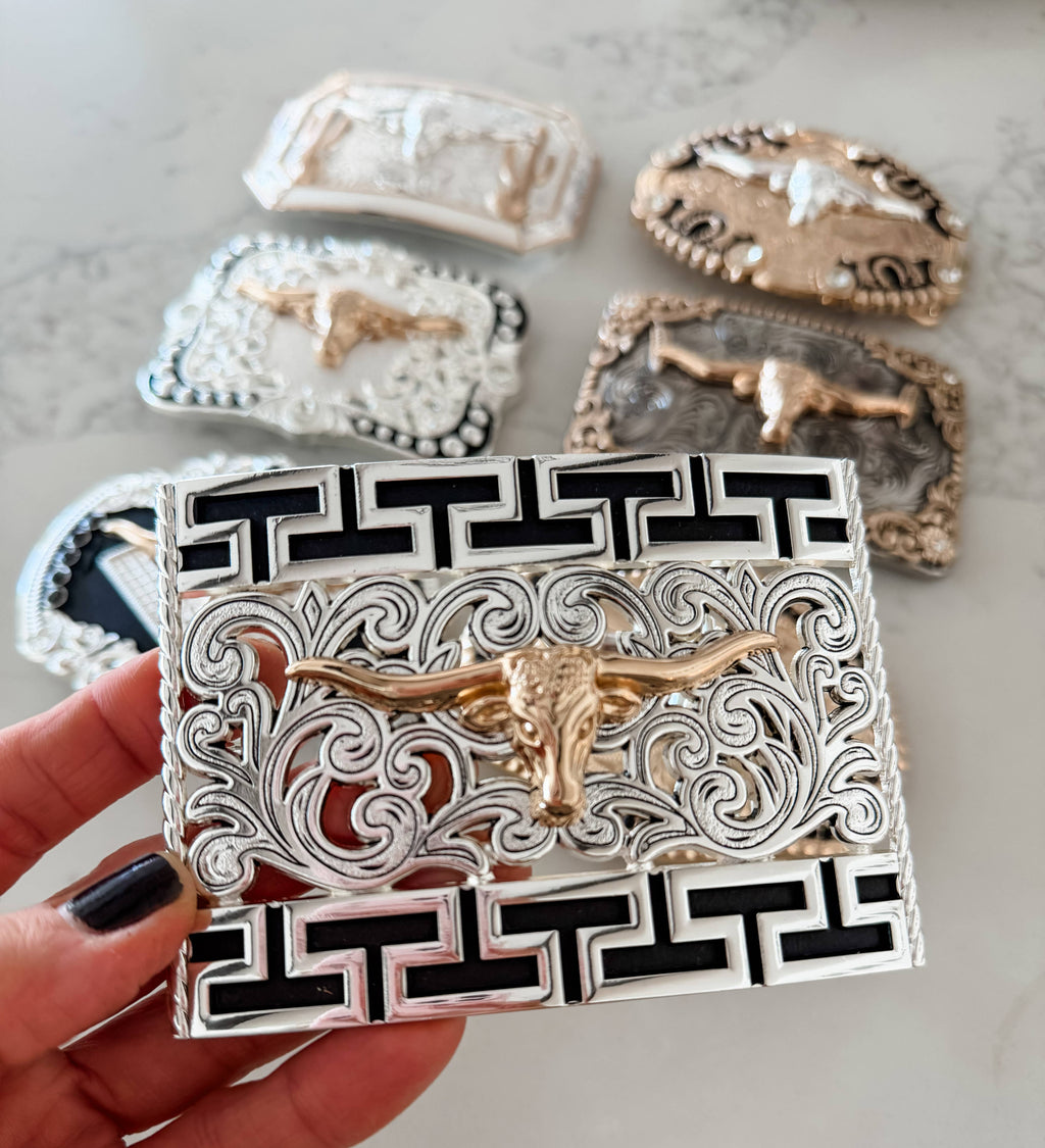 Western Longhorn Steer Metal Belt Buckle: 6