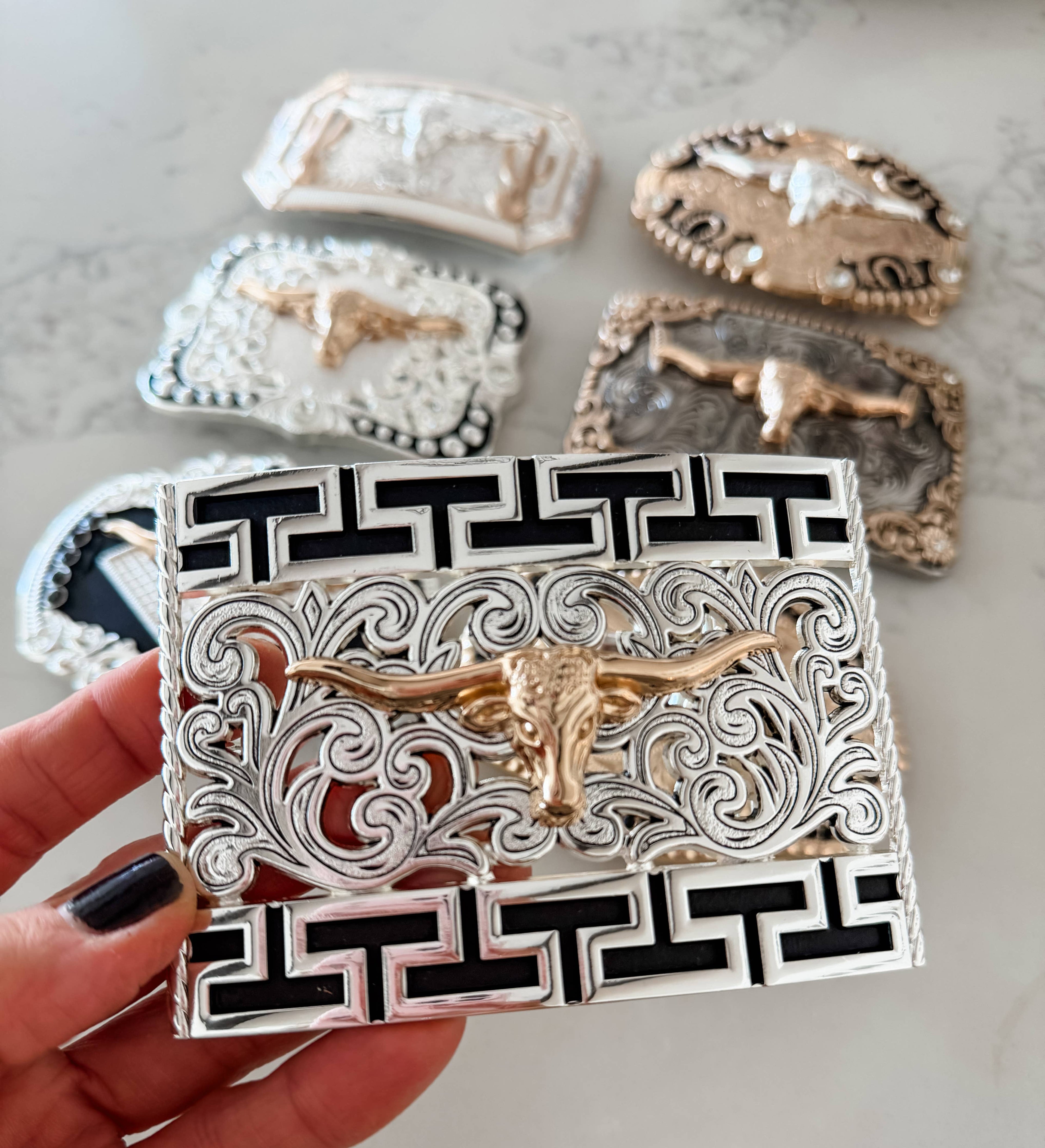 Western Longhorn Steer Metal Belt Buckle: 6