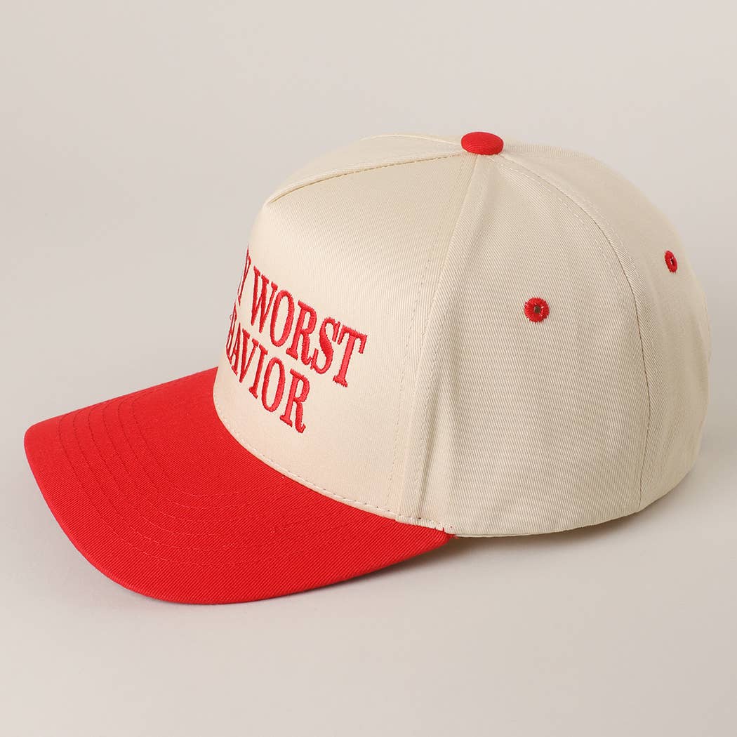 ON MY WORST BEHAVIOR Embroidered Trucker Hat: BROWN / One Size