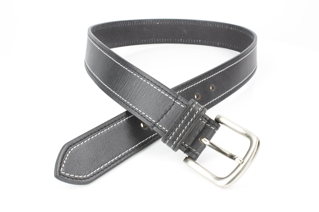 Men’s Classic Leather Belt with Top Stitch ABB 21 2521: Black
