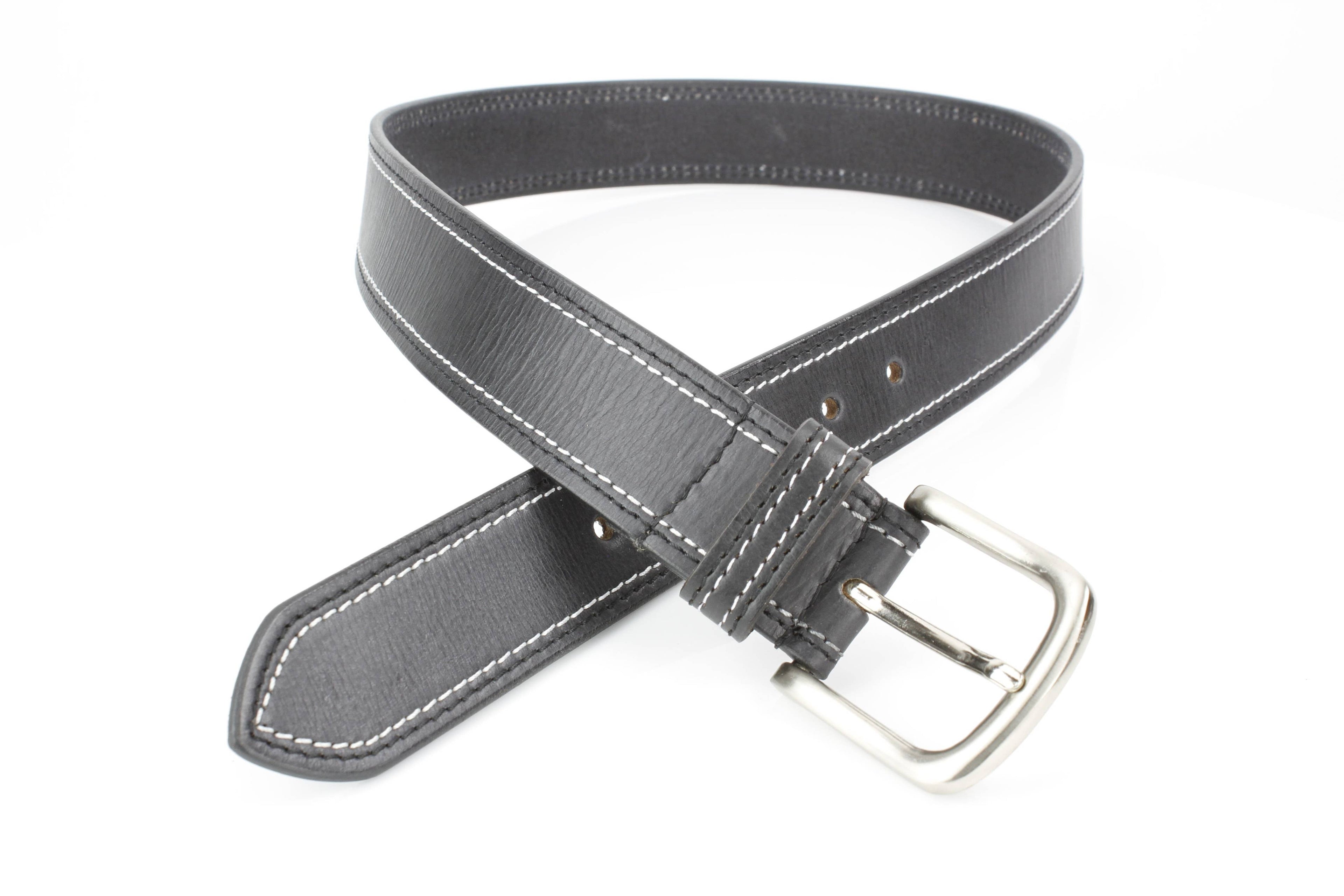 Men’s Classic Leather Belt with Top Stitch ABB 21 2521: Black