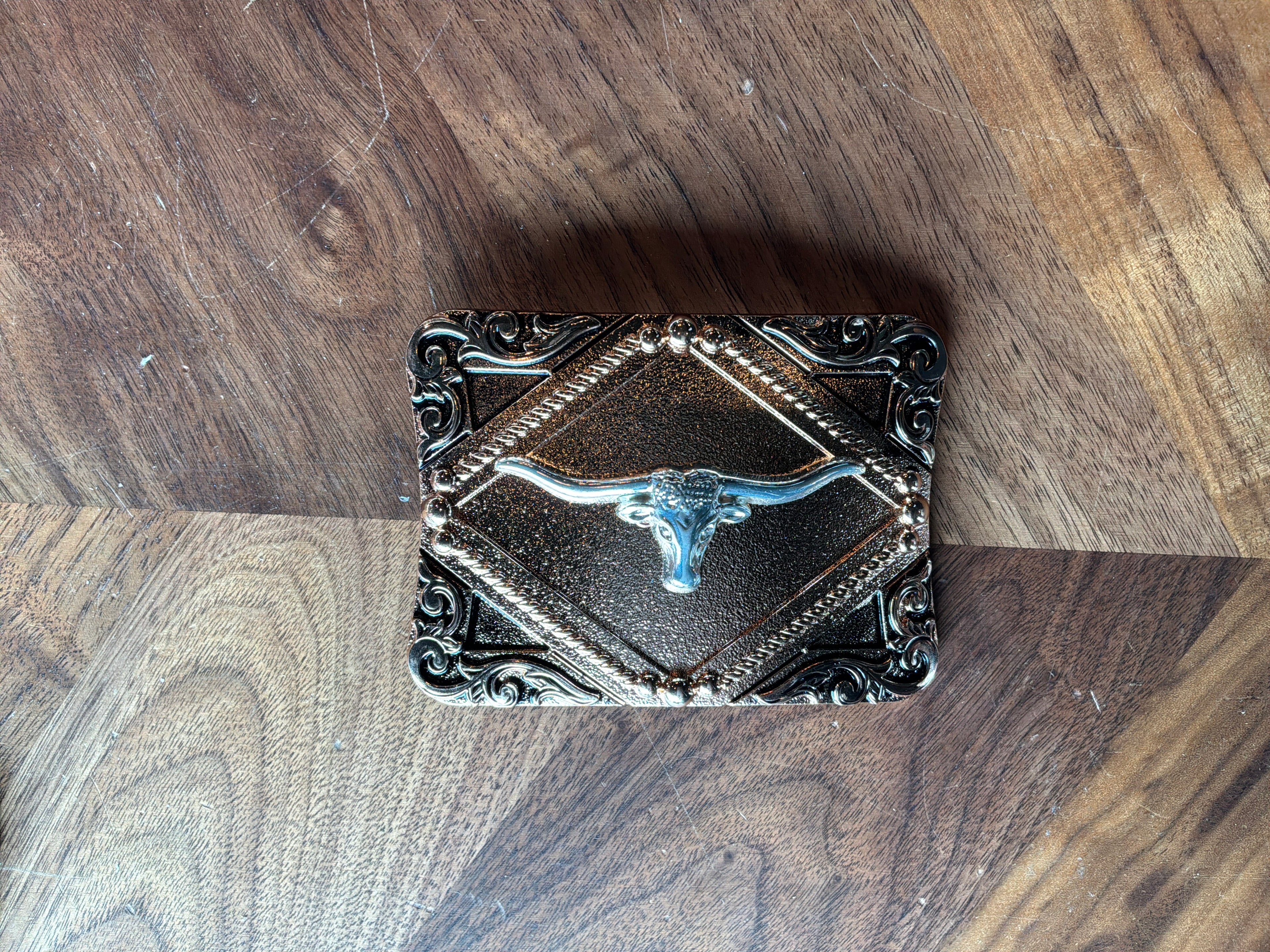 Rose Gold Rectangle Longhorn Belt Buckle