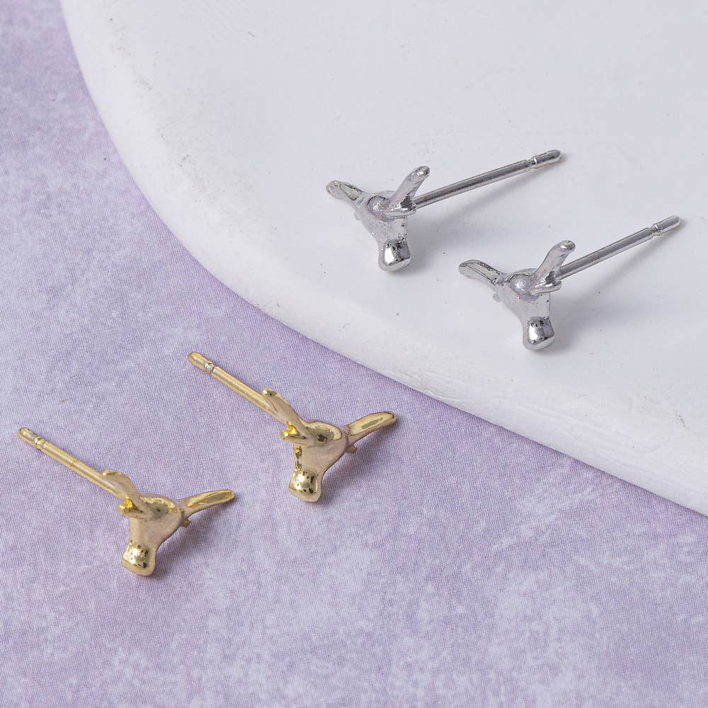 Sterling Silver Dipped Longhorn Stud Earrings: GD