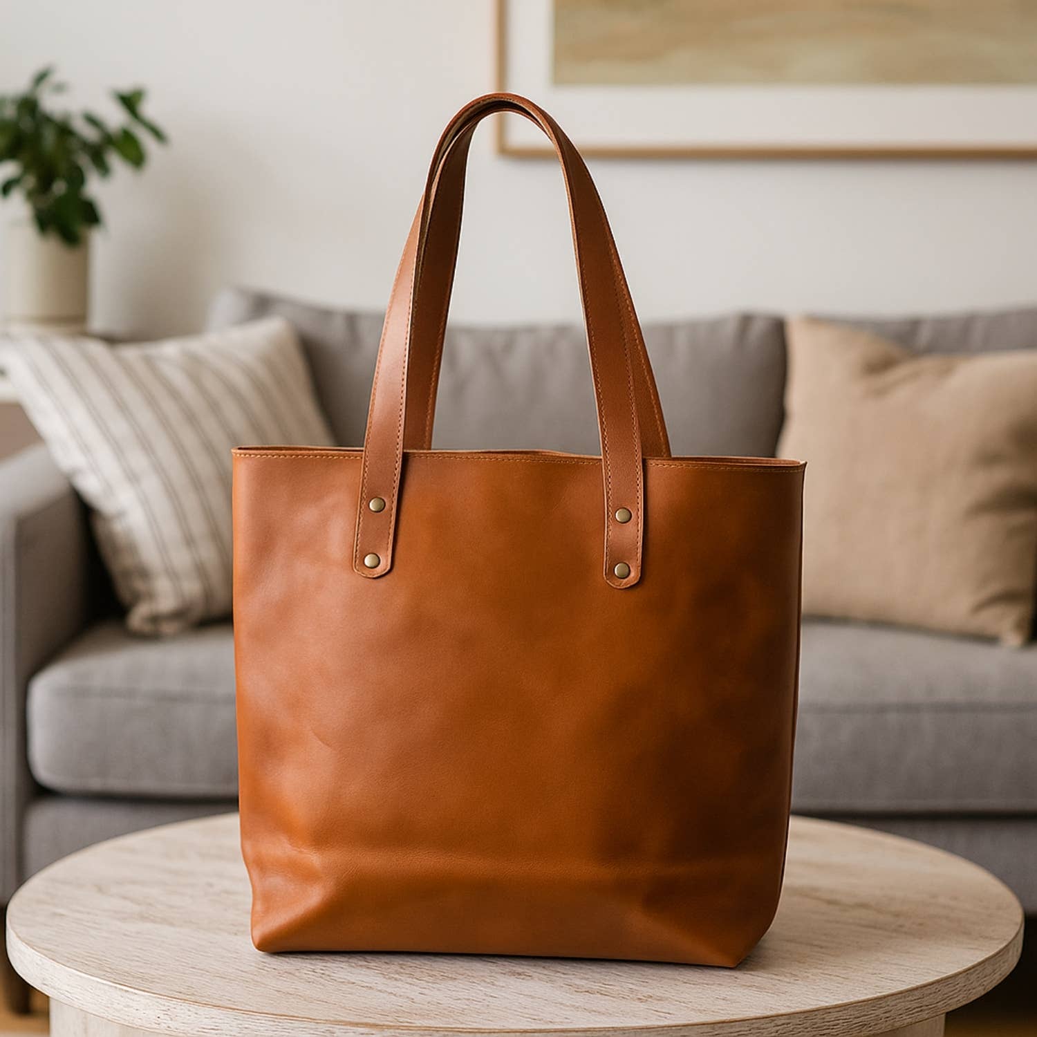 Classic Leather Tote: Saddle Brown