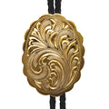 Engraved Gold Scalloped Oval German Silver Bolo Tie