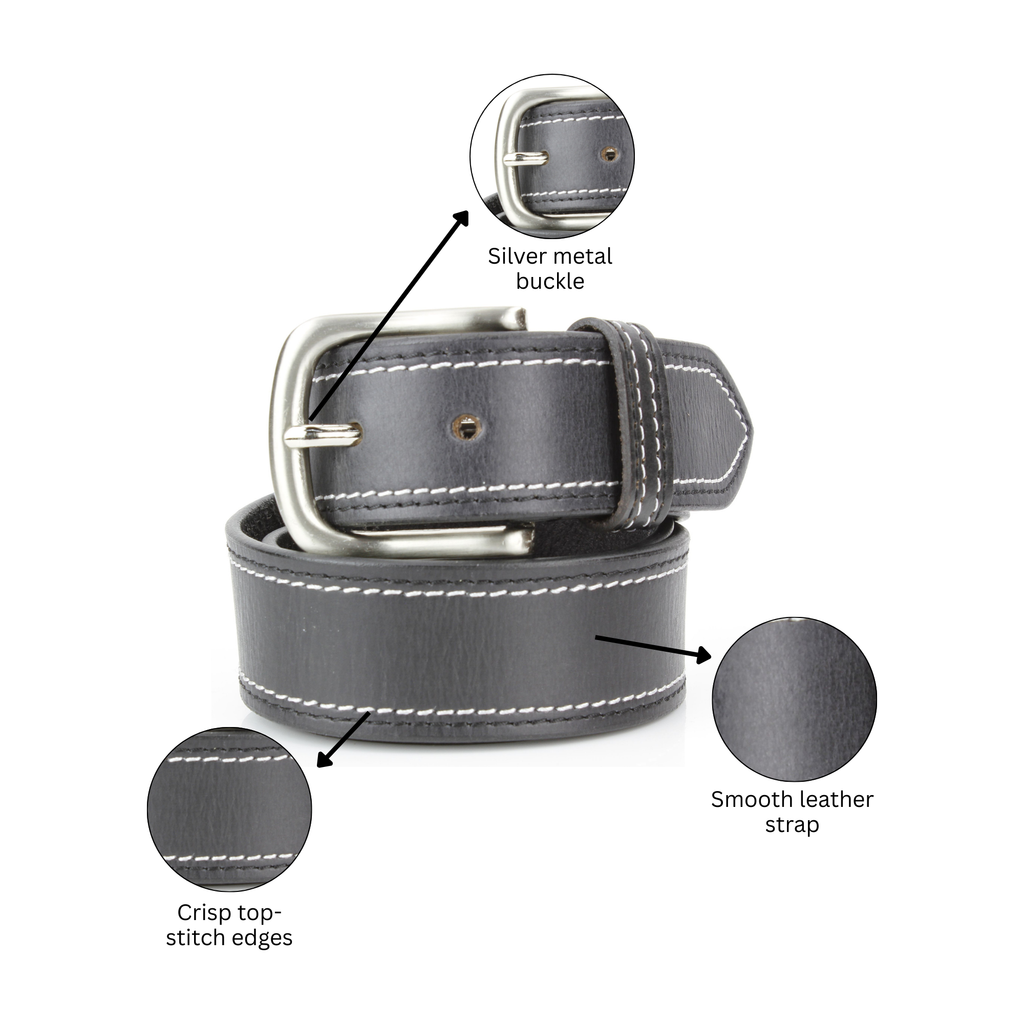Men’s Classic Leather Belt with Top Stitch ABB 21 2521: Black