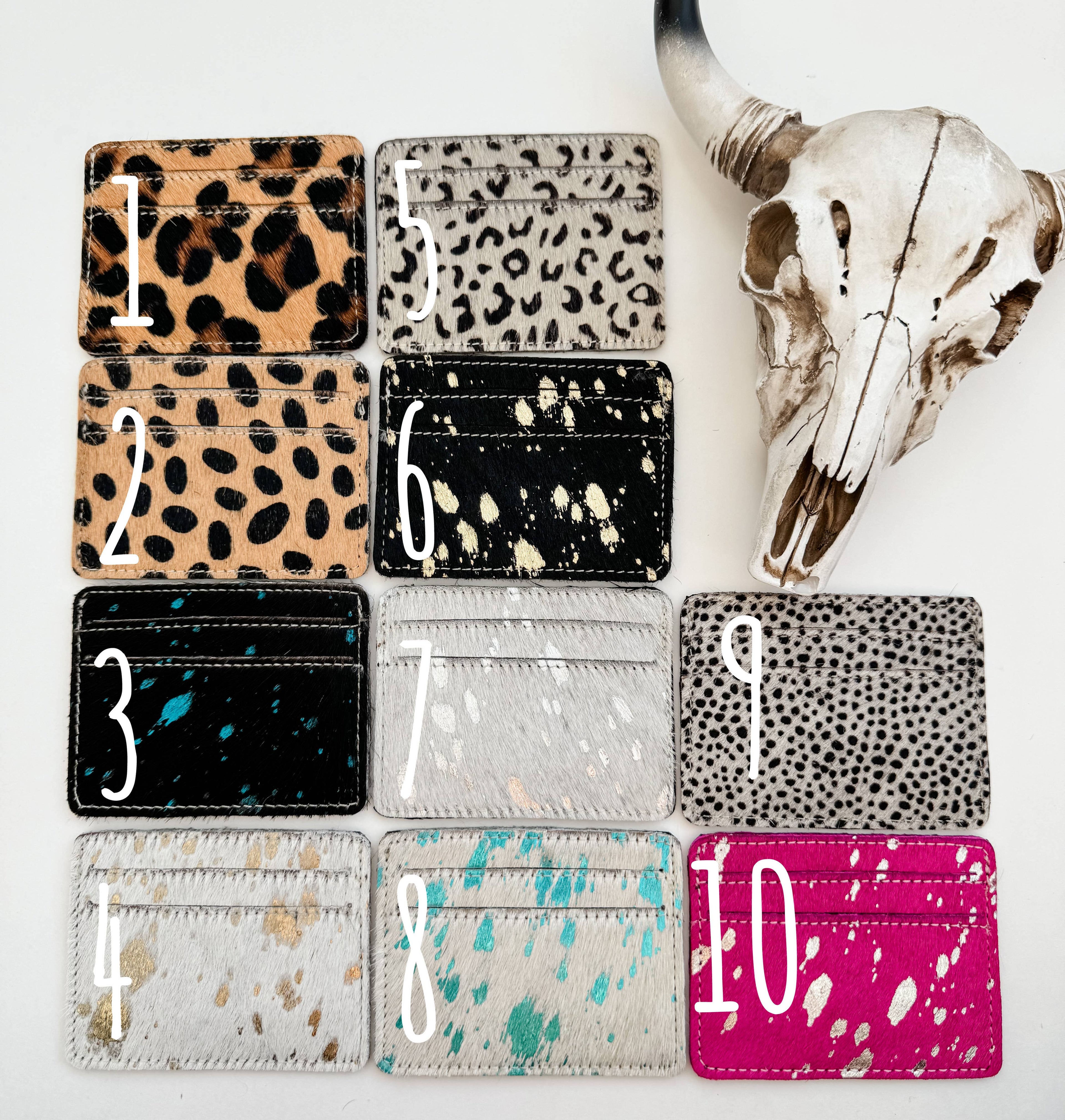 Western Cowhide Credit Card Holder - Money holder: BROWN + WHITE COWHIDE