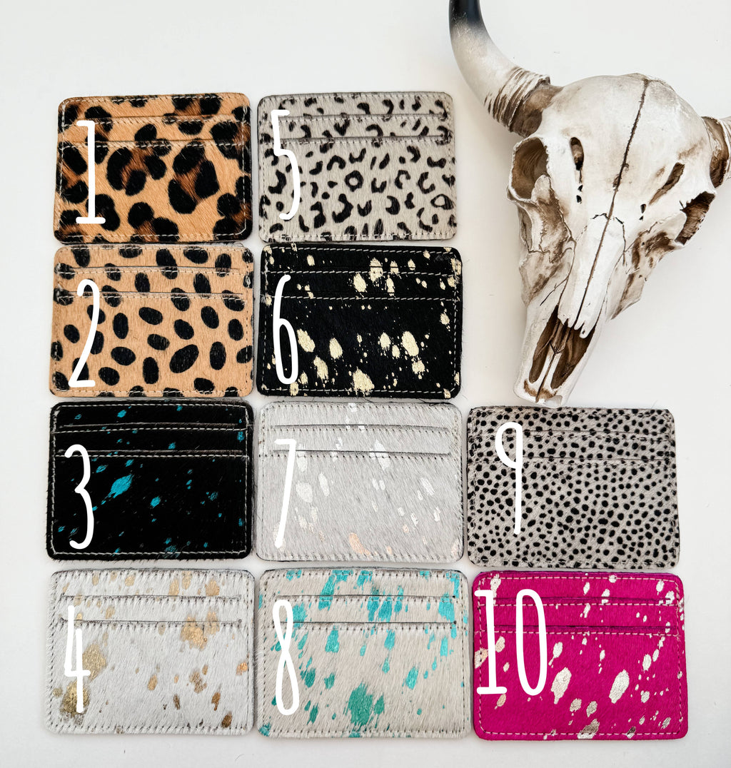 Western Cowhide Credit Card Holder - Money holder: BLACK + WHITE COWHIDE