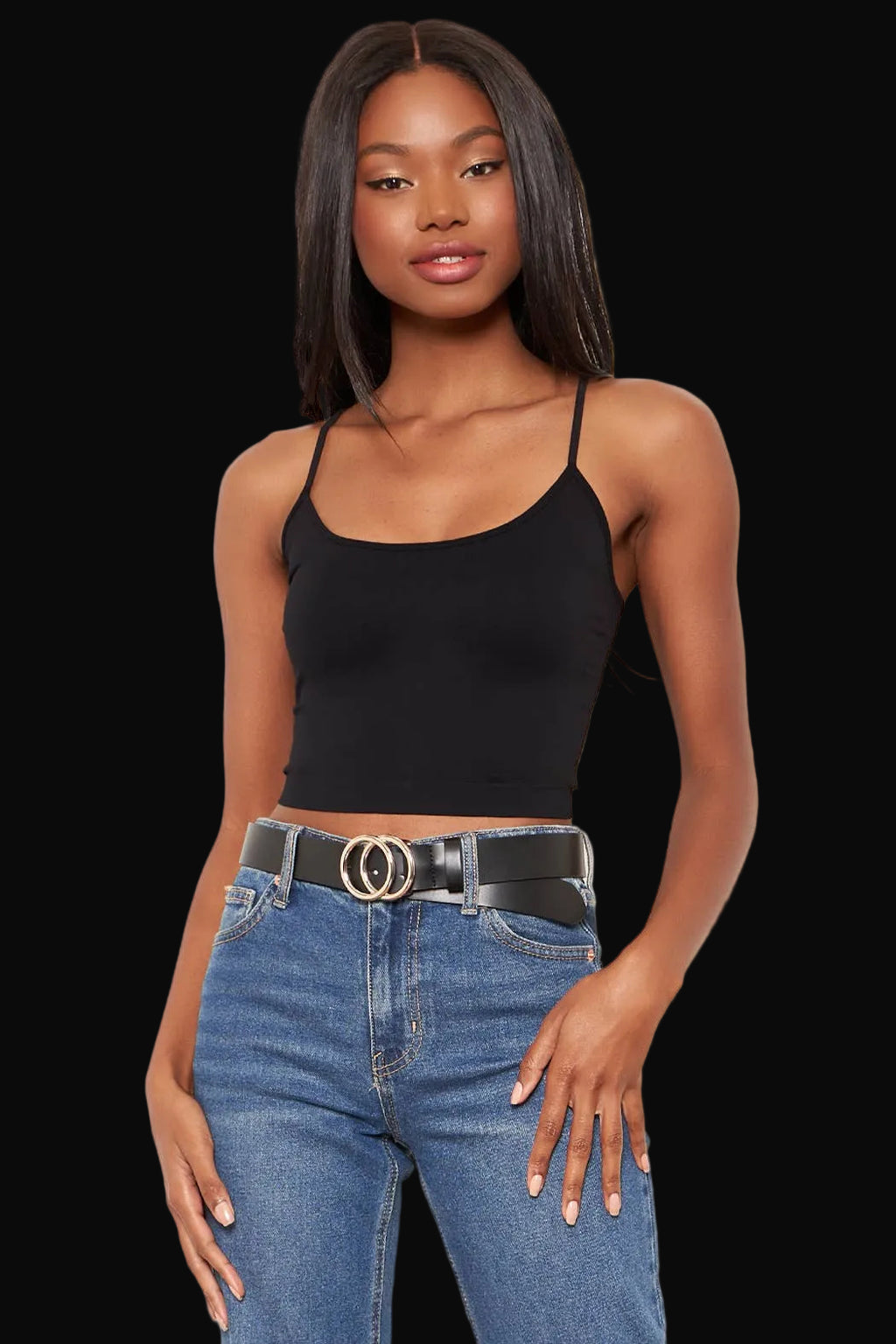 Seamless Cami Crop Top: Black / ONE
