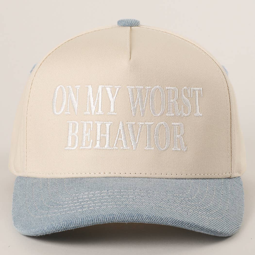 ON MY WORST BEHAVIOR Embroidered Trucker Hat: BROWN / One Size