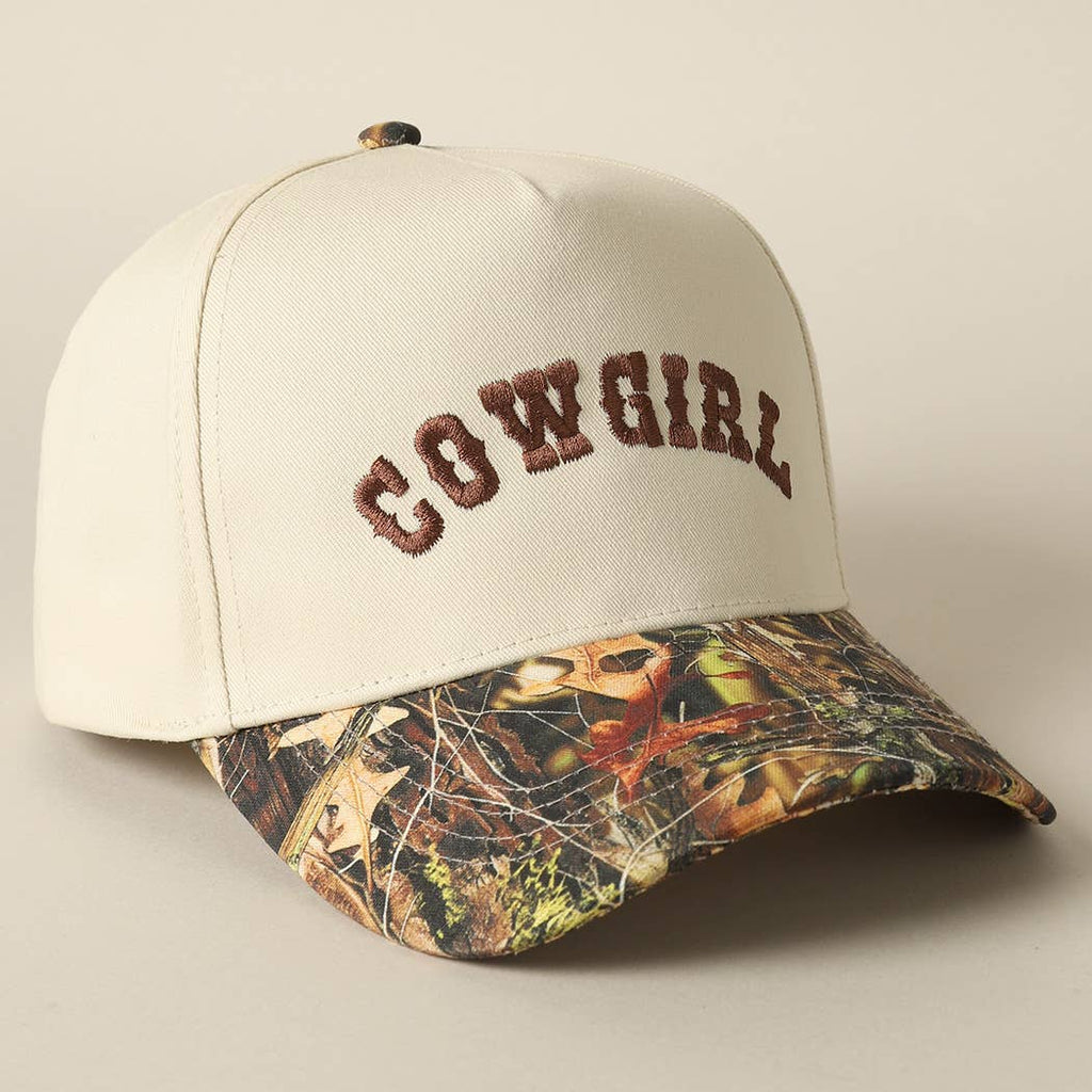 COWGIRL Lettering Embroidery Camo Two-Tone Cap: CAMO-BROWN / ONE SIZE