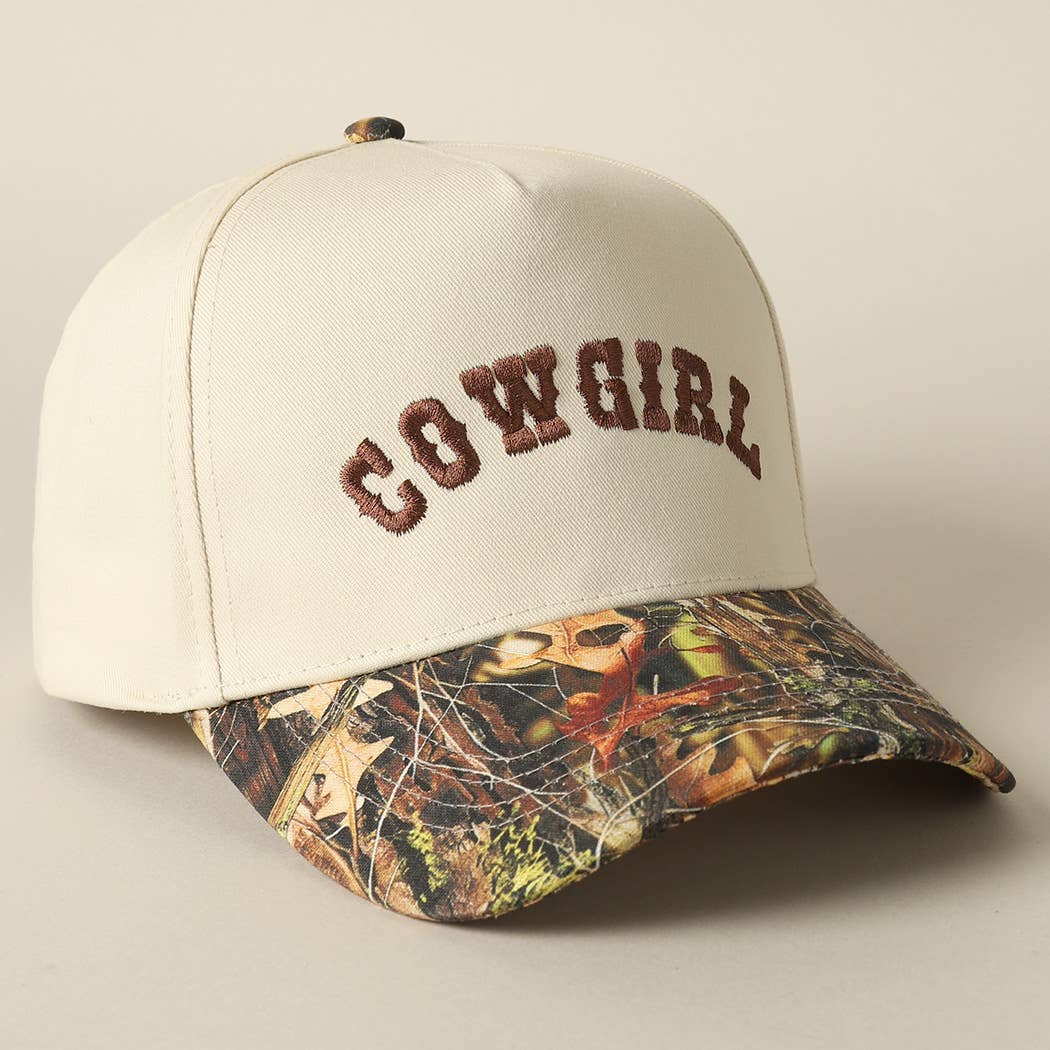 COWGIRL Lettering Embroidery Camo Two-Tone Cap: CAMO-BROWN / ONE SIZE